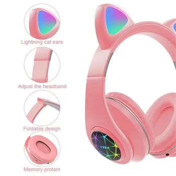 Otroci Darilo Mačje Uho Brezžični Čelada Stereo Slušalke Bluetooth za Zmanjšanje Hrupa Slušalke Otrok Dekle Slušalke Z Mikrofonom TF-Card 1