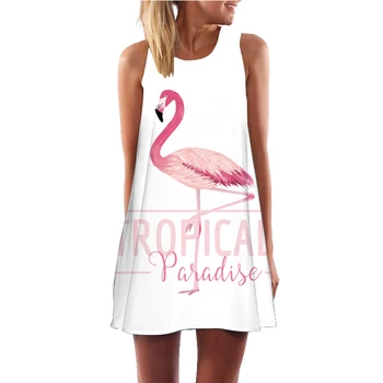 Plus Velikost S-3XL brez Rokavov Plaži Boho Obleko Flamingo Cvjetnim Tiskanja Oblačil Žensk 2020 Poletje Short Shift Obleke, Casual Vestido