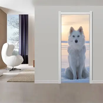 3D ustvarjalne Arktiki volk vrata nalepke, stenske nalepke, samolepilne, izmenljive nepremočljiva