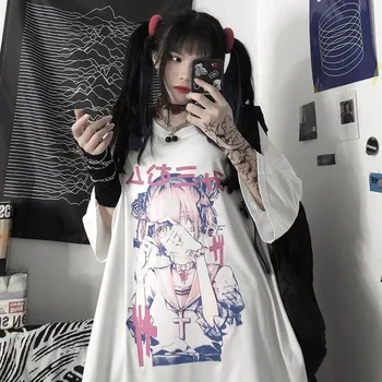 2020 Poletje Ženske Harajuku Gothic Punk Chuunibyo Anime Dekle Tiskanja Kratkimi Rokavi T-majice Hip Hop Black T-shirt Ulične Svoboden