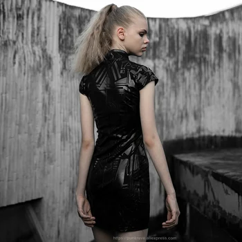 PUNK RAVE ženski Gothic Cyber Prerok Temno Parceli Telo Futuristično Obleko Punk Lep Pu Usnje Stopnji Uspešnosti Kratka Obleka