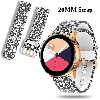 Lobanja Silikonski Watchband 20 MM, Trak za Samsung Galaxy Watch 3 41mm/42mm/Aktivna 2 Tiskanje Zapestnica za Garmin Venu/Vivoactive 3