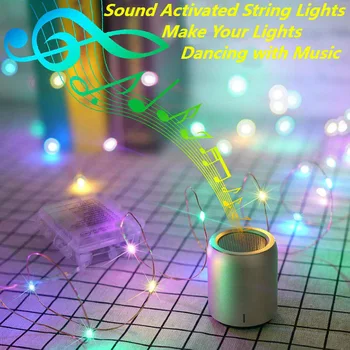 Zvok, Vklopi LED Glasba Niz Luči, 5M 10M Srebro Bakrene Žice Garland Led DIY Doma Božična Poroka Stranka Dekor Vila Lučka