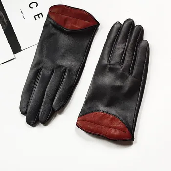 Seksi rdeče ustnice osebnost ženske usnjene rokavice Toplo ovčje kože ženske rokavice črno pogon ženske zimske rokavice