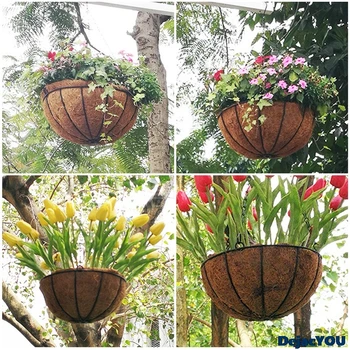 Konoplja Viseče Košare Cvetlični Lonček, Iz Železa Kokosovega Vlakna Cvetna Košarica Balkon Viseče Košare Za Vrtnarjenje Kokosovega Vlakna Cvet Košarico