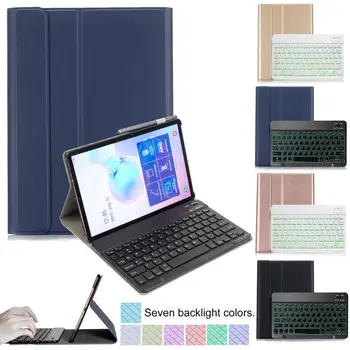 Bluetooth Osvetljene Tipkovnice Usnjena torbica Pokrovček Za Samsung Galaxy Tab S7+ 12.4 2020 T970/975 Brezžični Snemljivo Tipkovnico PU Primeru
