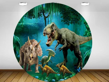 Krog krog ozadje ozadje Džungle dinozaver baby tuš rojstni dekor sladkarije tabela banner tkanina YY-208