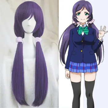 Visoka Kakovost Anime LoveLive! Ljubezen Živi Nozomi Tojo Lasulje Halloween Sintetičnih Las Dolgo Vijolično Cosplay Kostum Lasulja +Roza Hairbands