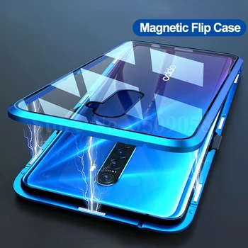 360 magnetni flip primeru za nasprotnega a5 a9 2020 Coque dvojni strani kaljeno steklo, pokrov realme 5 pro 5i primeru kovinski odbijača lupini Fundas