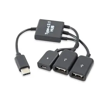 USB 3.1 Tip C Moški 2 Dual USB 2.0, Ženski + Micro-USB Ženski 3 v 1 OTG HUB