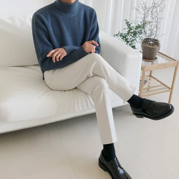 IEFB / oblačila za moške Turtleneck pulover za moški plima jeseni, pozimi svoboden barva Japonski tople pletene vrh letnik dolg rokav