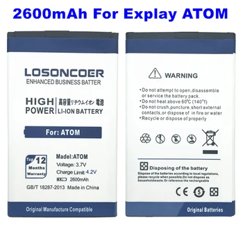 LOSONCOER 2600mAh Visoke kakovosti Telefon baterija Za Explay ATOM Baterija + Na zalogi
