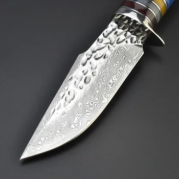 Po meri Ročno Damask Jekla Fiksno Rezilo Lovski Nož z kosti in smolo ročaj z usnja tulec zbirka taktično orodje
