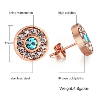 FNL prihoda moda DB20 nakit, darilo za rojstni dan rose barve z kamna big 12 mm modri kamen Preprost titana jekla uhan