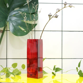 Sodobna Rdeča Steklena Vaza Ročno piha Poročno Dekoracijo Cvet Vazo Trobenta Pregleden Vaze, Posode Vaso Doma Dekoracijo