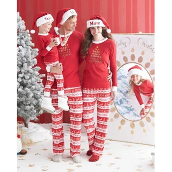 Božič Pižamo Družino Ujemanje Oblačila Družino Videz Mamica In Mi Oblačila Rdeče Barve Z Dolgimi Rokavi Natisnjeni Jeseni, Pozimi Homewear