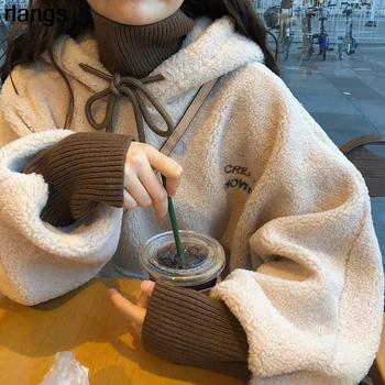 Jesenska In Zimska Oblačila 2021 Novo Jagnje Suknjič Dekleta Junior High School Študentov Korejska Različica Svoboden Plus Žamet Debel Plašč