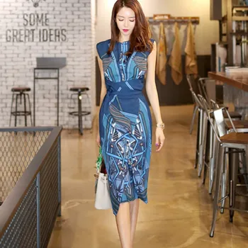 Korean Obleko Poletje Ženska Elegantno Vitek Delo Obrabe Pisarna Poslovni tiskanje Priložnostne Obleko Bodycon