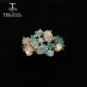 Tbj, 2021 Nova zasnova fancy opal smaragdno nakit set naravnih gemstone 925 sterling srebrni prstan zaponko uhan ženske lepo darilo