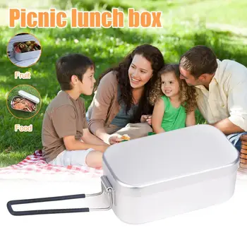 Aluminijaste Kvadratne Kosilo Box Zložljiv Ročaj Kovinski Hrano Bento Posoda za Piknik na Prostem, Potovanja, Camping Piknik