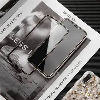 Luksuzni Bleščice Diamond Kaljeno Steklo Film Za iPhone 11 Pro MAX XR XS MAX X6 6S 7 8 Plus Zaslon Patron Polno Kritje Stekla Film