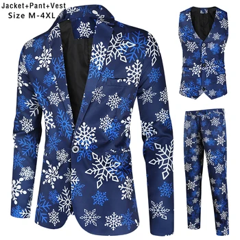 Obleko Določa Moški Kostum Homme 2020 Blagovne Znamke Slim Fit Božič Obleke Komplet 3 Kosov Blazer + Telovnik + Hlače Prom Oblačenja Up Natisnjeni Obleko