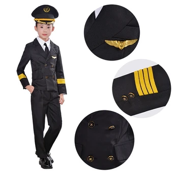 90-160 cm Otroci Zrakoplova, Cosplay Kostum Halloween Party Stevardesa bo Ustrezala Fancy Pilotske Uniforme Dekleta Uspešnosti Oblačila Sklop