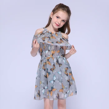 Otroci Šifon Obleke za Dekleta Poletje Off Ramenski Metulj Obleke za Malčke Vestdios Priložnostne Otrok Tiskanja Obleko 2 8 10 12 Let