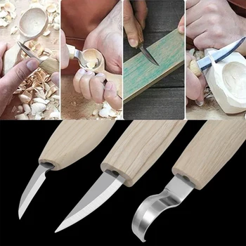3Pcs/Set Carving Nož Set Woodcut DIY Ročno Dleto Lesa Carvinga Orodja Woodcarving Rezalnik Čip Knfe Lesnoobdelovalnih Ročno Orodje Kit