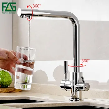 FLG kuhinjske pipe za pitno vodo, filter pipo, Kuhinjski mešalnik medenina tapnite 360 Rotacijski z Vodo, Čiščenje Funkcije korito pipe