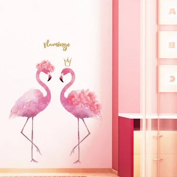 Ljubezen flamingo stenske nalepke dekle soba dekoracijo spalnica dekor poroko v ozadju stene dekor samolepilne nalepke doma dekor