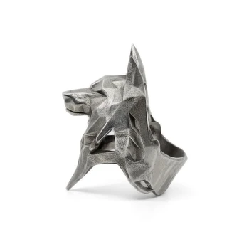 Origami Živali Volk Obroč iz Nerjavečega Jekla 316L Prst Obroči Za Moške Punk Fasion Nakit, Darilo za Moške