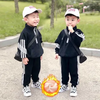 Fantje Obleko Jeseni in Pozimi Leta 2020 Nov Prihod Šport Plus Žamet Zadebelitev Otrok v korejskem Slogu Pulover Dva-delni Set