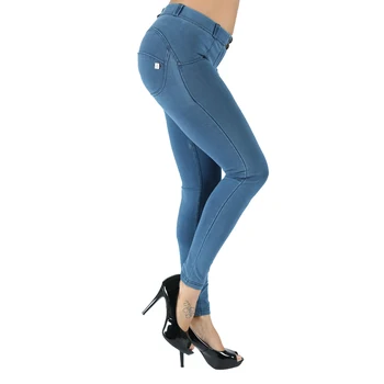 Melodijo Ženske Jeans Stilsko Svetlo Modra Suh Štiri Načine Raztegljive Sredini Pasu Slim Najnovejše Spandex Telovadnice Hlače Outdoor Hlače