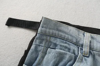 Zadeli Barvni Mozaik Tovora Jeans ženske Hlače korejski Visoko Pasu Dolge Hlače 2020 Jeseni Novo Demin Vrvico Harem Hlače, Bombaž