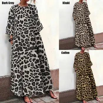 2021 Celmia Moda za Ženske Leopard Tiskanja Maxi Dolgo Obleko Priložnostne Beach Party Obleka Ohlapno Letnik Počitnice Vestidos Plus Velikost S-5XL