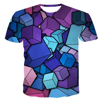 2020 poletje vroče prodaje moških in žensk pisane geometrijske šivanje serije priložnostne 3d T-shirt kratek rokav vrh