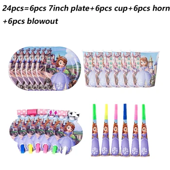 Disney Princesa Sofija Tema 6/12pcs/set Stranka za Enkratno uporabo Posode Za Dekoracije Rojstni Baby Tuš Napkin Ploščo Skodelice