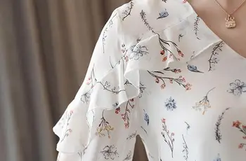 Dingaozlz 2018 korejski ogrlicom natisnjeni šifon bluzo elegantno žensko dolg rokav šifon urad rokavi ženske oblačila, casual vrhovi
