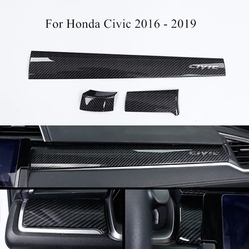 LHD Avto armaturne Plošče Trim Trak 3 Kos/set Ogljikovih Vlaken Slog ABS Dekoracijo Pribor Za Honda Civic 2018 2019 2016 207
