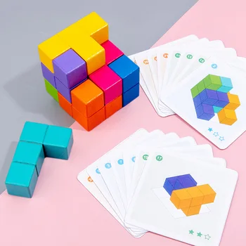 Razmišljanje Kocka Inteligence 3d Uganke Tetris Lesene Igrače za Otroke Obliko Lesa Geometrijske Jigsaw Zgodnje Izobraževanje Igro Baby Darilo