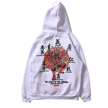 Hip Hop Moški pulover s kapuco Majica Hoodie Ulične Jesensko Zimski Flis Hip-hop Stilu Kitajskih znakov samurai