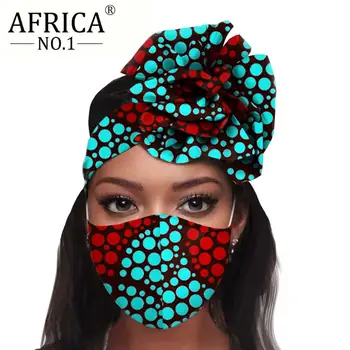 Afriške Pokrivala Cvetlični Turban 2 Kosa za Ženske Headscarf Match Print Masko Dame Glavo Ovijte Glavo Dashiki A20H015