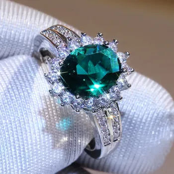 Klasična Princesa Cut Zeleno Kristalno Poročni Prstani za Ženske AAA CZ Kristalno Zaročni Prstan Modni Nakit Darila Pripomočki