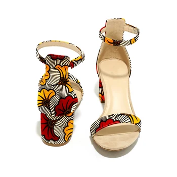 Shenbolen 2020 Ženske sandale ankara tiskanja pete sandala ženske v visokih petah kvadratnih stranka čevlji modni afriške ankara print čevlji