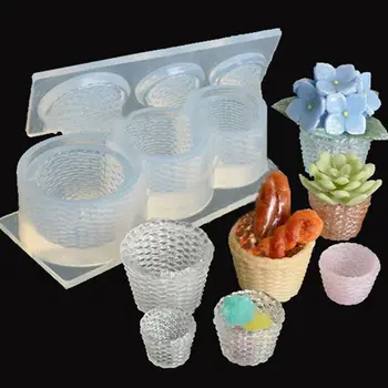 3D Silikonski Cvetna Košarica Mesnate Zelene Majhne Posajenih Rastlin Plesni Ročno izdelan Nakit DIY Kar kalupi