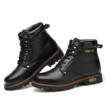Velika velikost moda za moške jekla toe zajema delovne varnostne škornje delavec kravje usnje orodje čevlji na prostem varnosti gleženj boot človek
