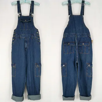 Jeans Moški Men ' Jeansa Kombinezon Moške Obleke Jumpsuit Multi-žep trak Naravnost hlače Modre kavbojke Več velikosti 30-44 46