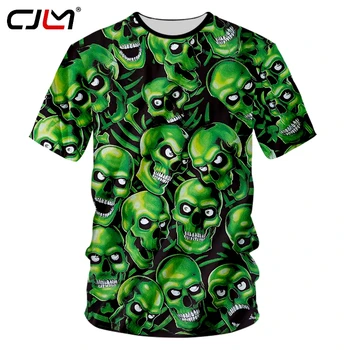 CJLM Poliester O Vratu Tshirt Moški Hip Hop Zelena Lobanje Tee Majica 3D Tiskanih Punk Rock Kitajski Slog Brezplačna Dostava T-shirt