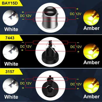 2PCS Switchback LED Avto Svetlobni Signal Za vklop / DRL T20 Led Žarnice 7443 W21/5W 1157 BAY15D P21/5W T25 3157 P27/7W Rumena Bela Lučka